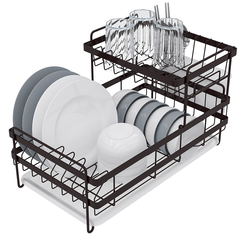 Dish Drying Rack with Drainboard Set, 2 Tier Dish Racks for Kitchen Co