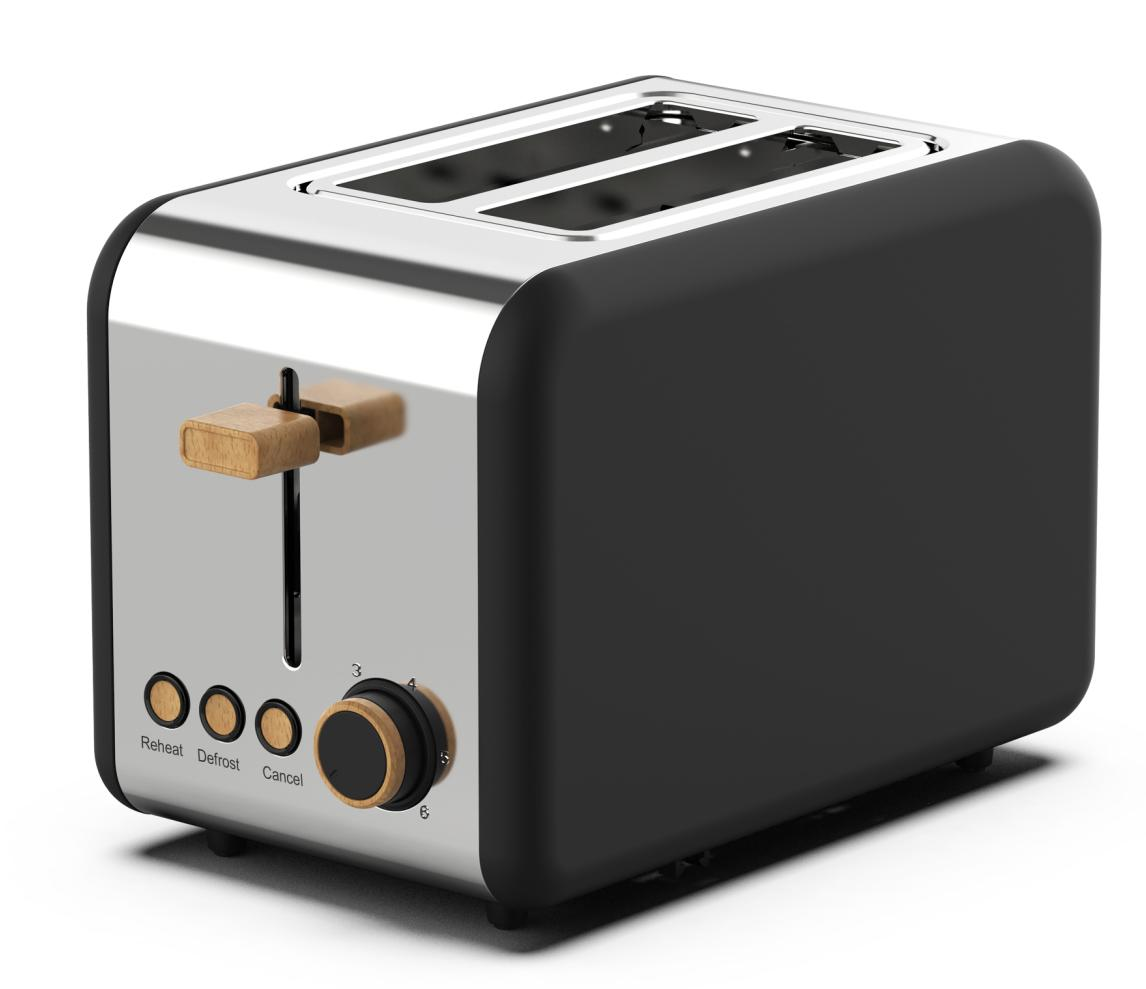 2 slices toaster with Stainless steel body, Black