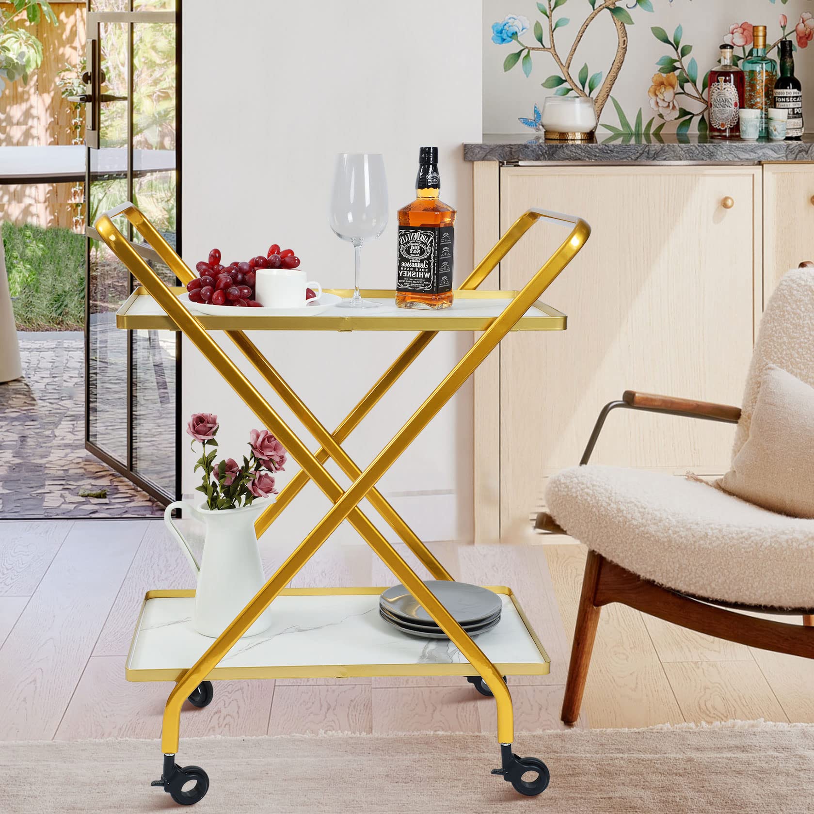 Foldable bar cart-2 tier