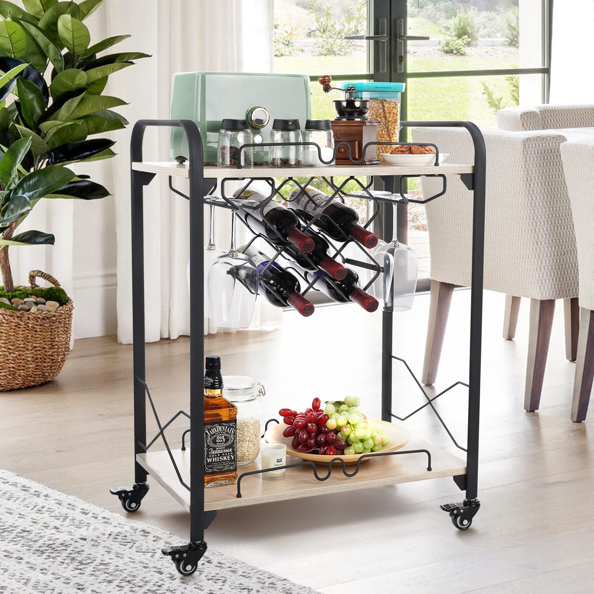 Metal Bar Cart With 2 Tiers, Black