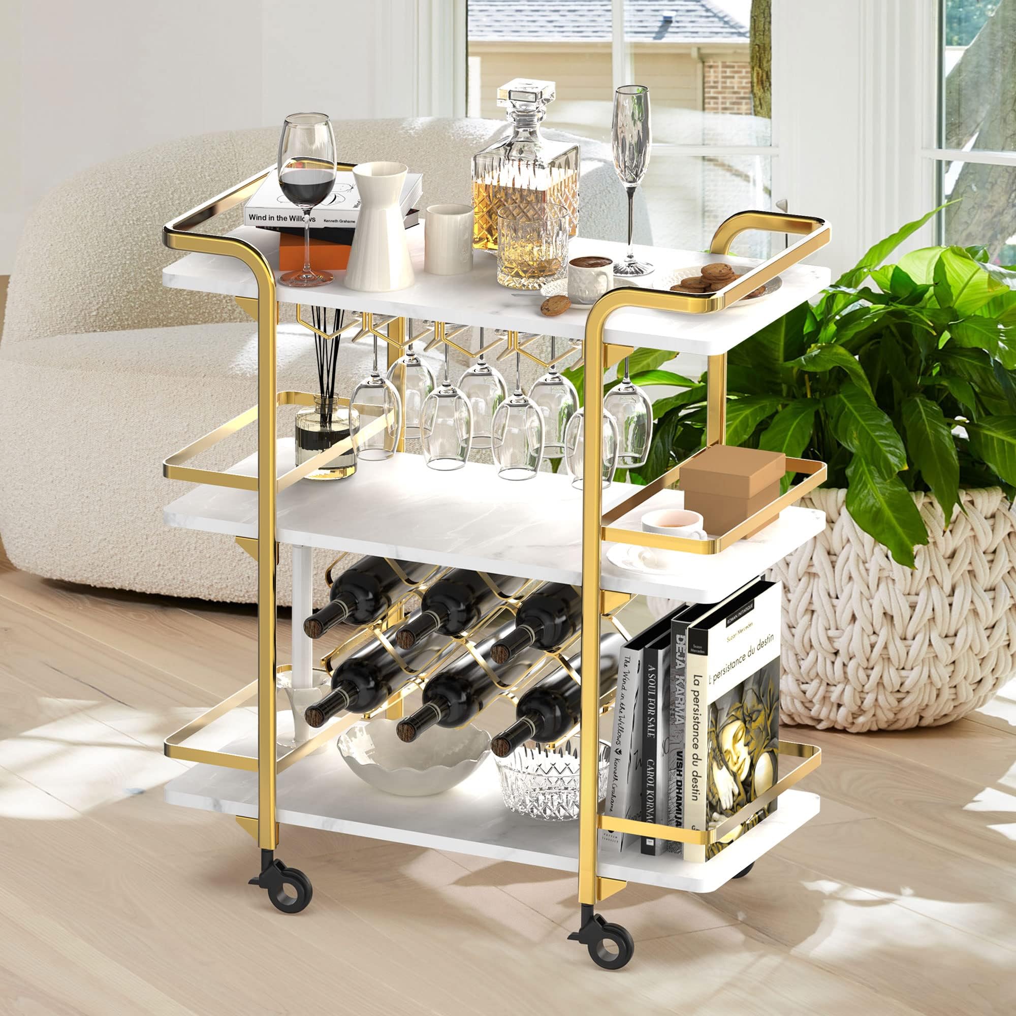 Metal Bar Cart with 3 Tiers, Gold