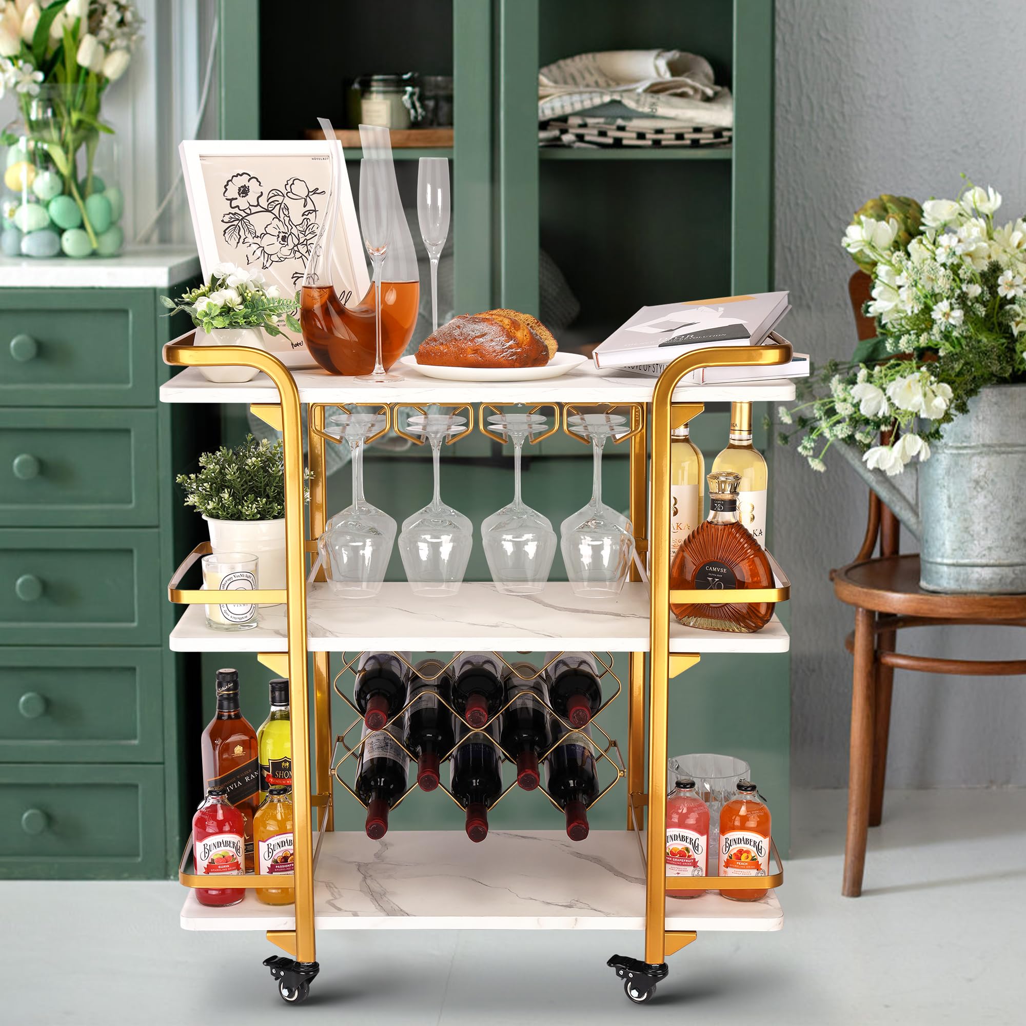 Metal Bar Cart with 3 Tiers, Gold