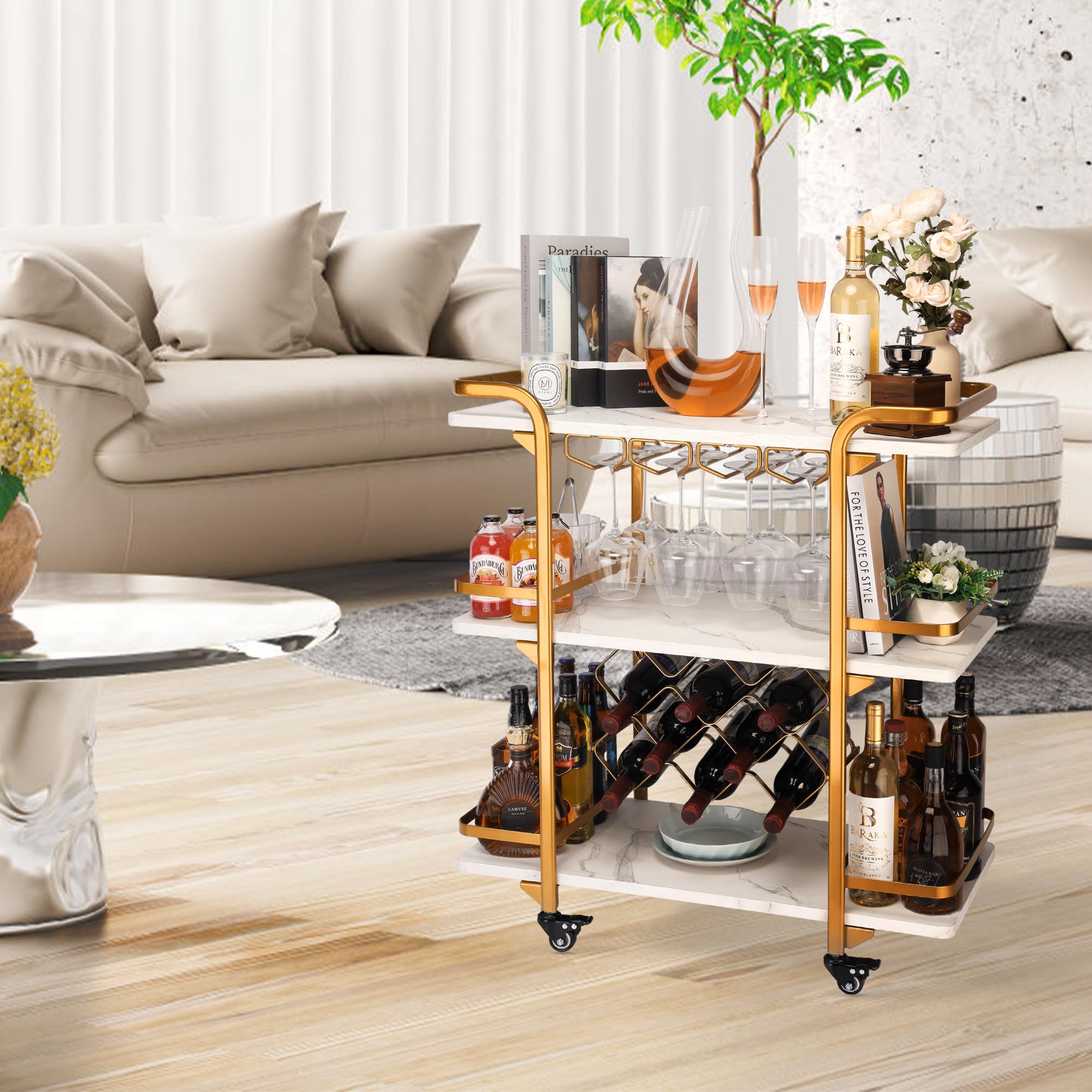 Metal Bar Cart with 3 Tiers, Gold