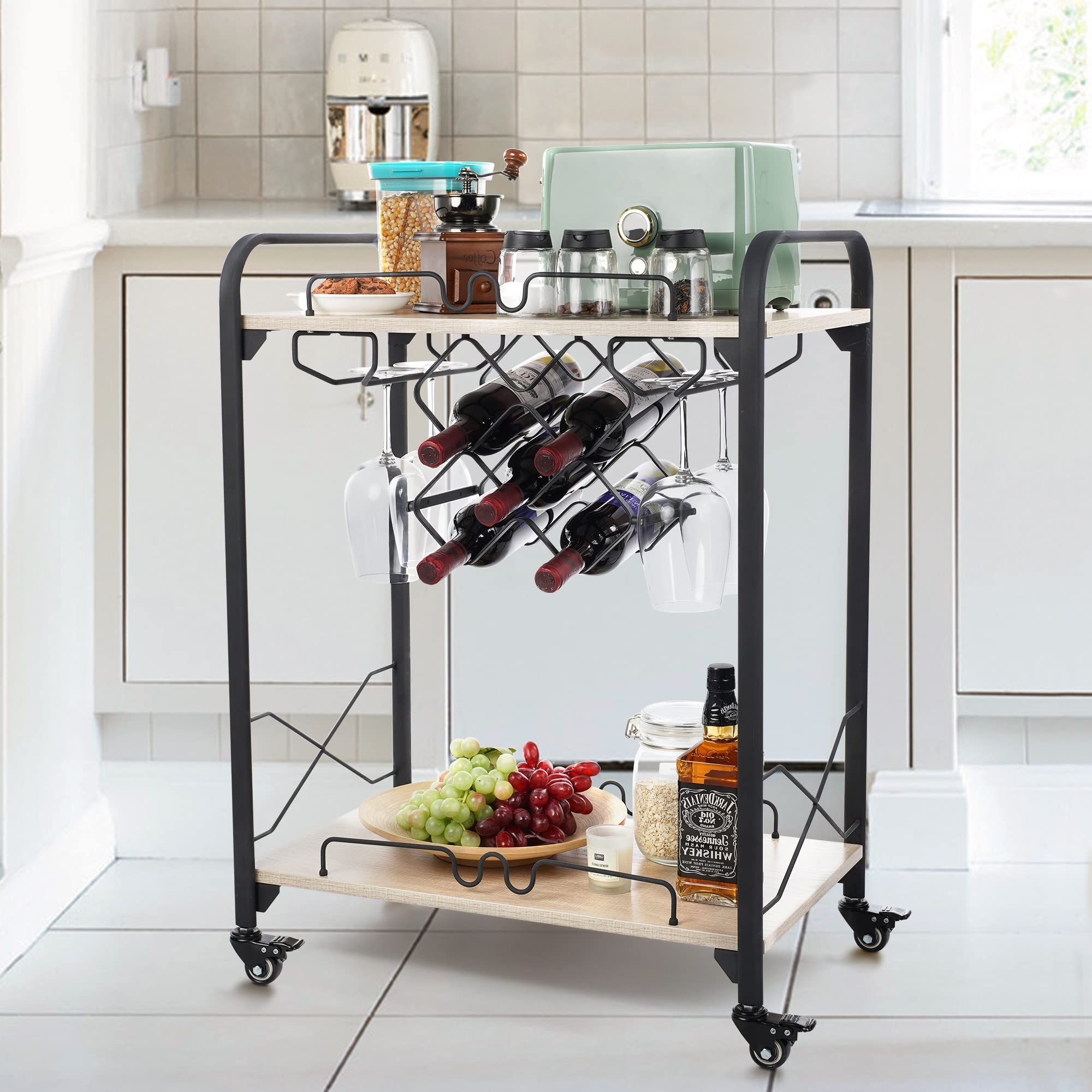 Metal Bar Cart With 2 Tiers, Black