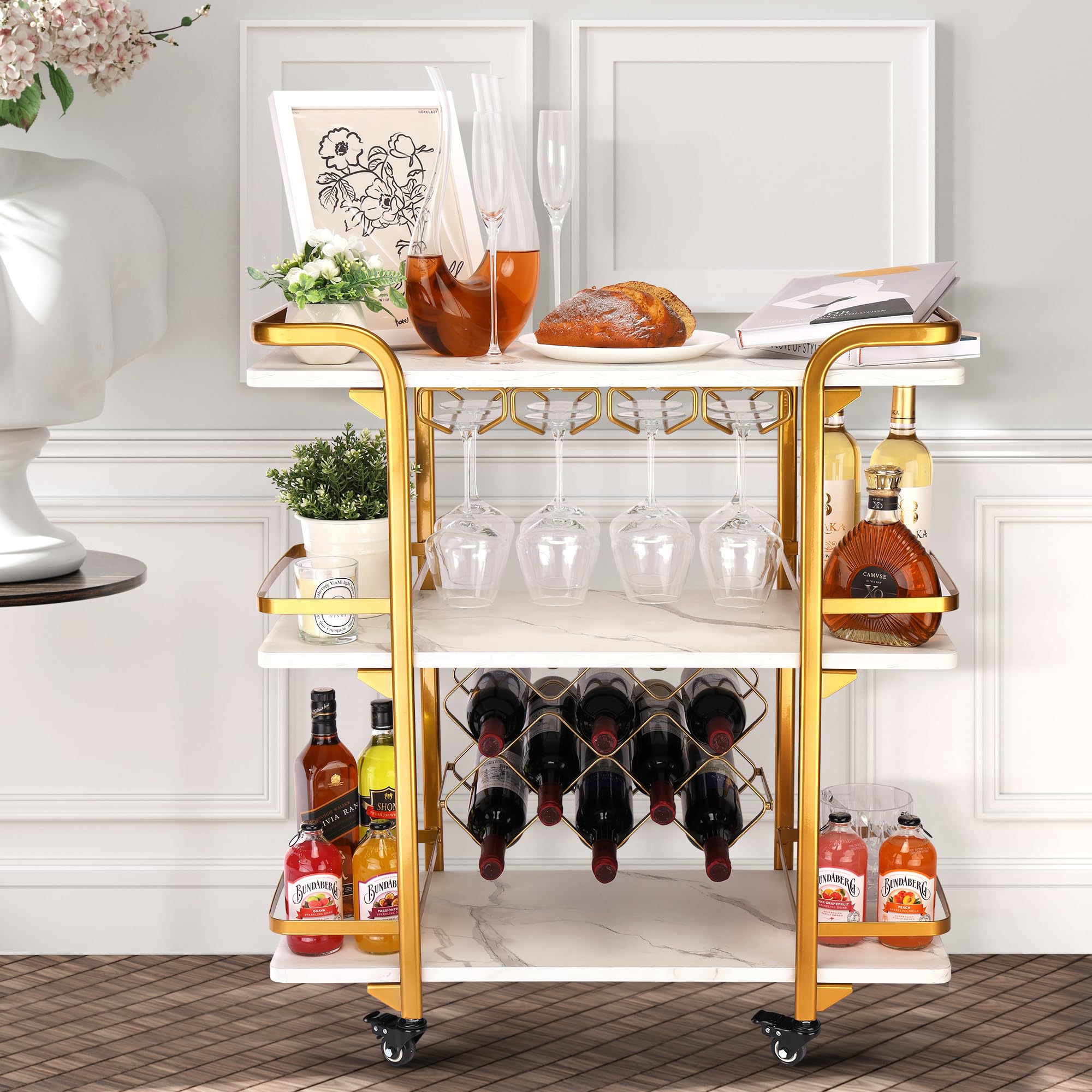 Metal Bar Cart with 3 Tiers, Gold