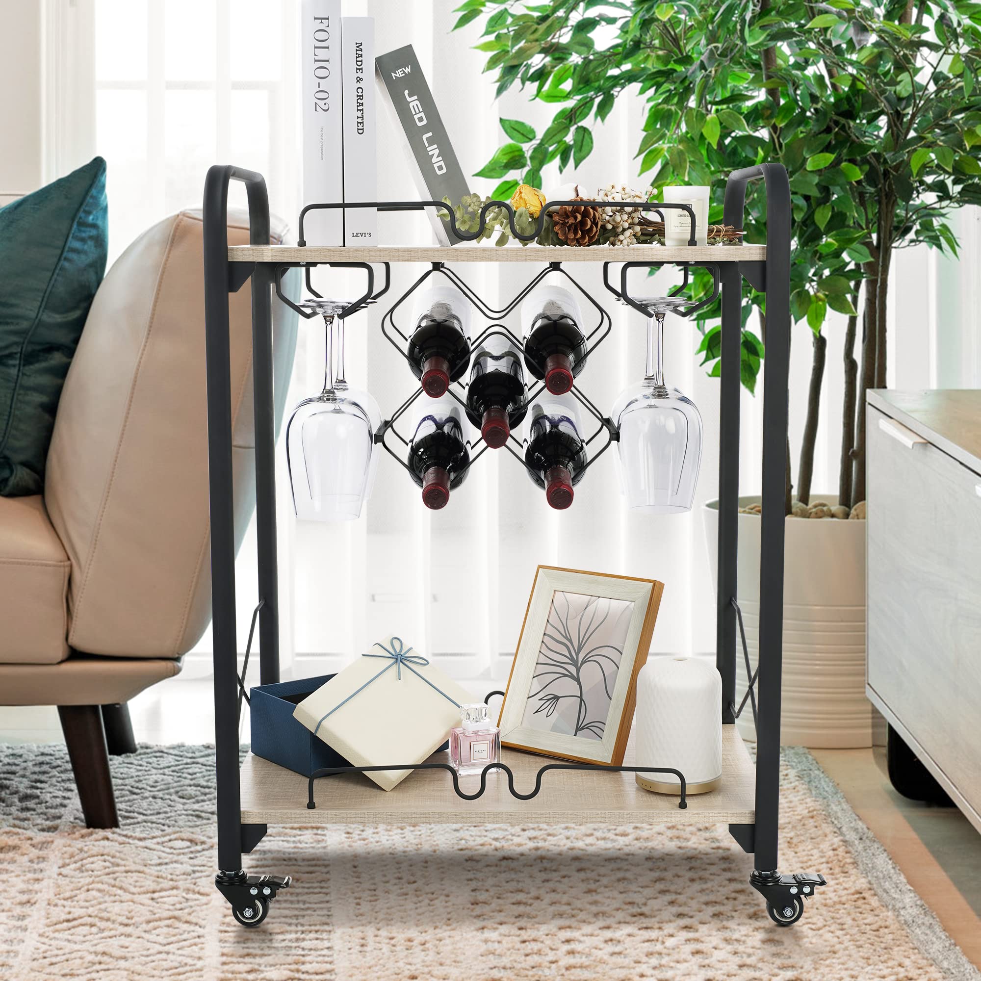 Metal Bar Cart With 2 Tiers, Black