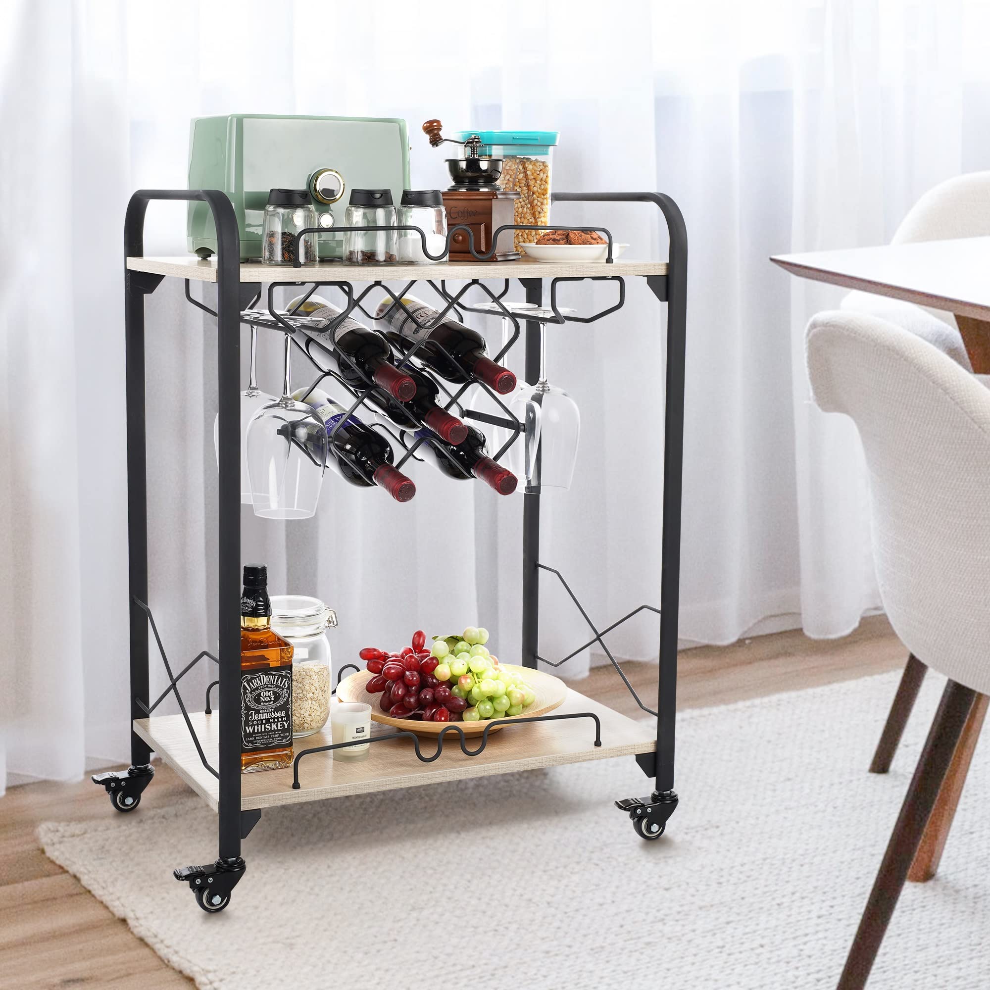 Metal Bar Cart With 2 Tiers, Black