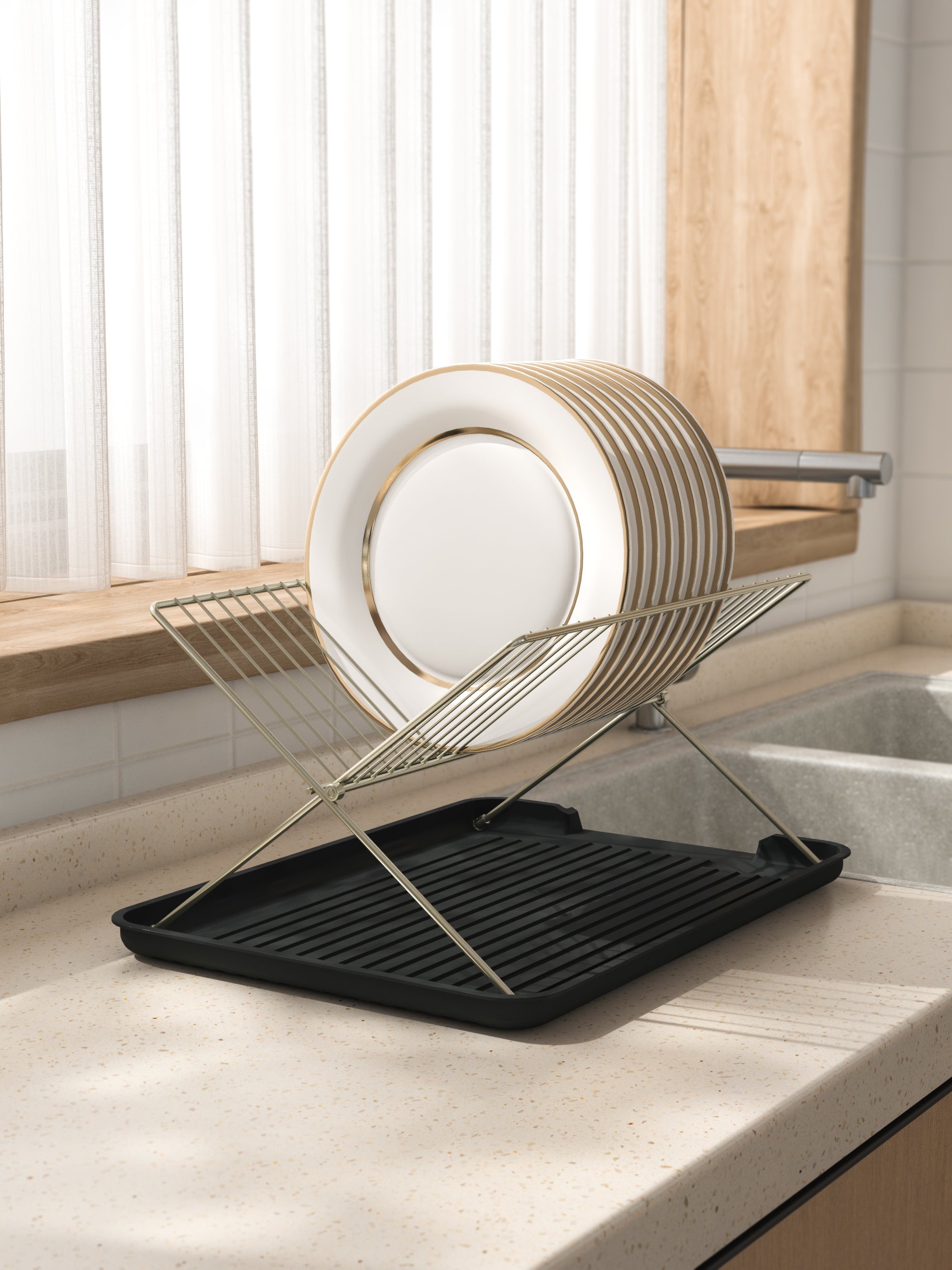 Fold-Flat Dish Drying Rack /w PP tray*1 (433*312*190mm)