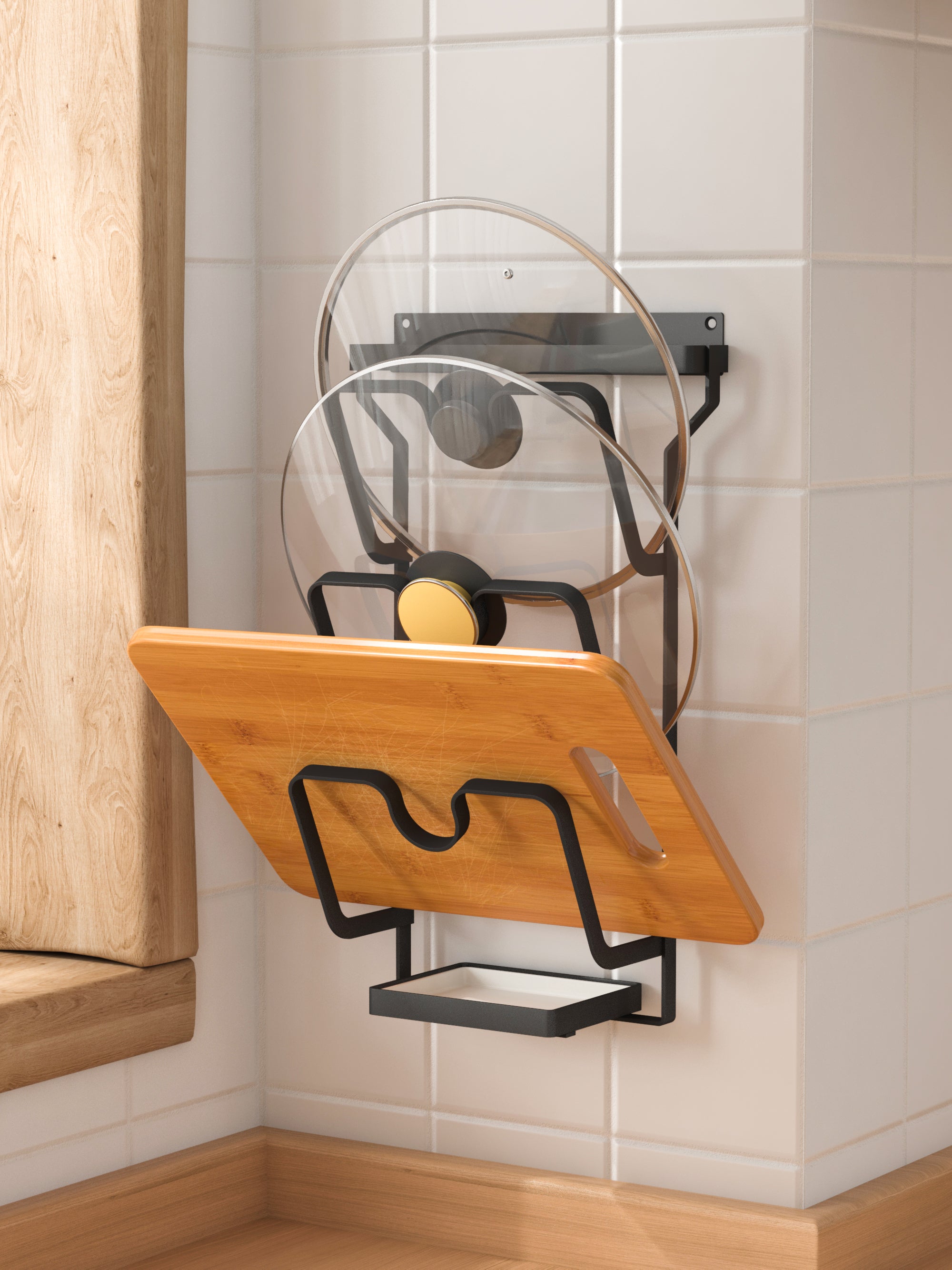 Wall Mounted Pot Lid Organizer /w ABS  tray & Adhesive 235*140*379mm