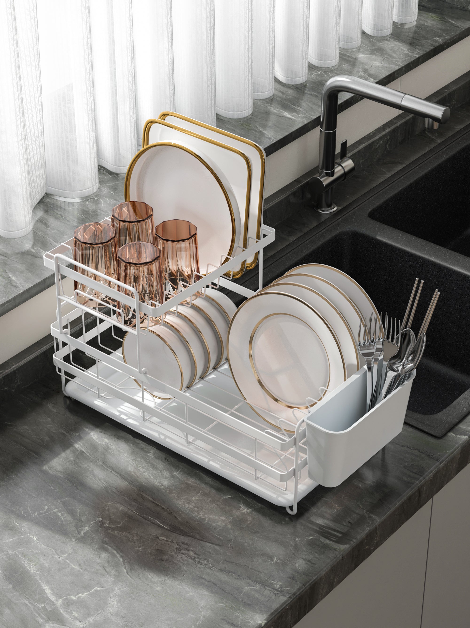 Dish Drying Rack /w PP tray & cutlery holder