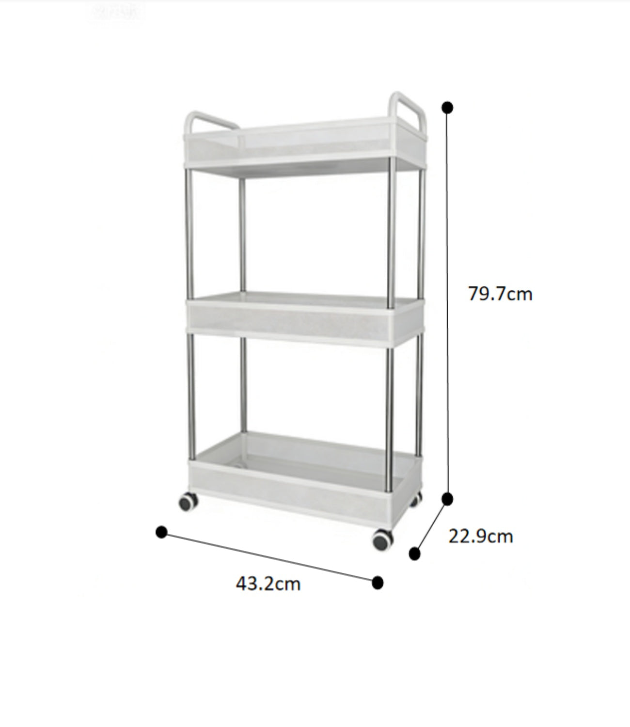 3-Tier Rolling Storage Cart 432*229*797mm