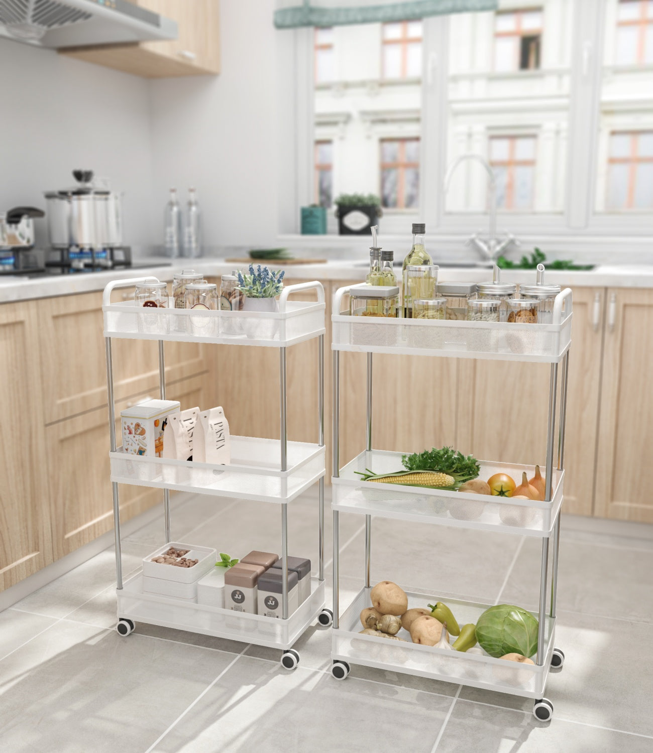 3-Tier Rolling Storage Cart 432*229*797mm