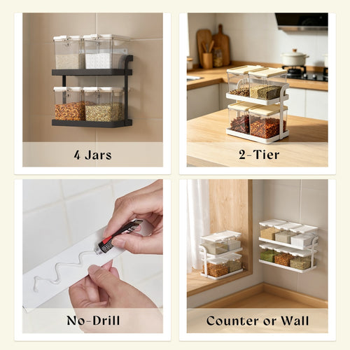 Wall-Mounted Spice Rack with Storage Containers