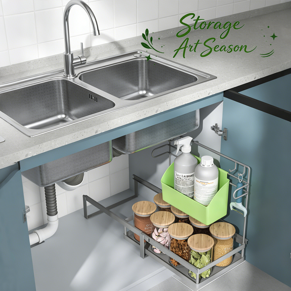 L-Shape Under Sink Organizer Rack with Storage box
