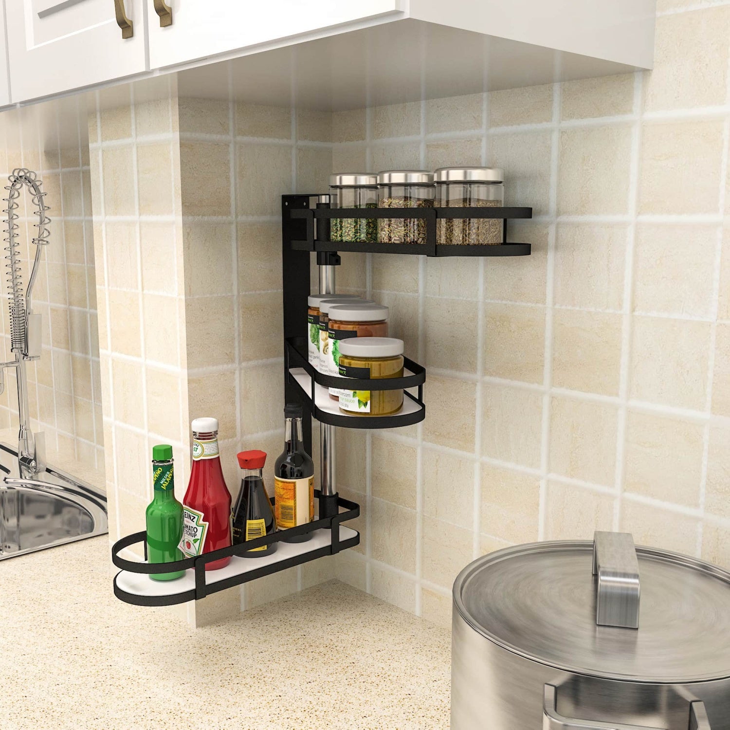 Kitchen Wall-Mounted Spice Rack-3 layers /w Nail-free Adhesive