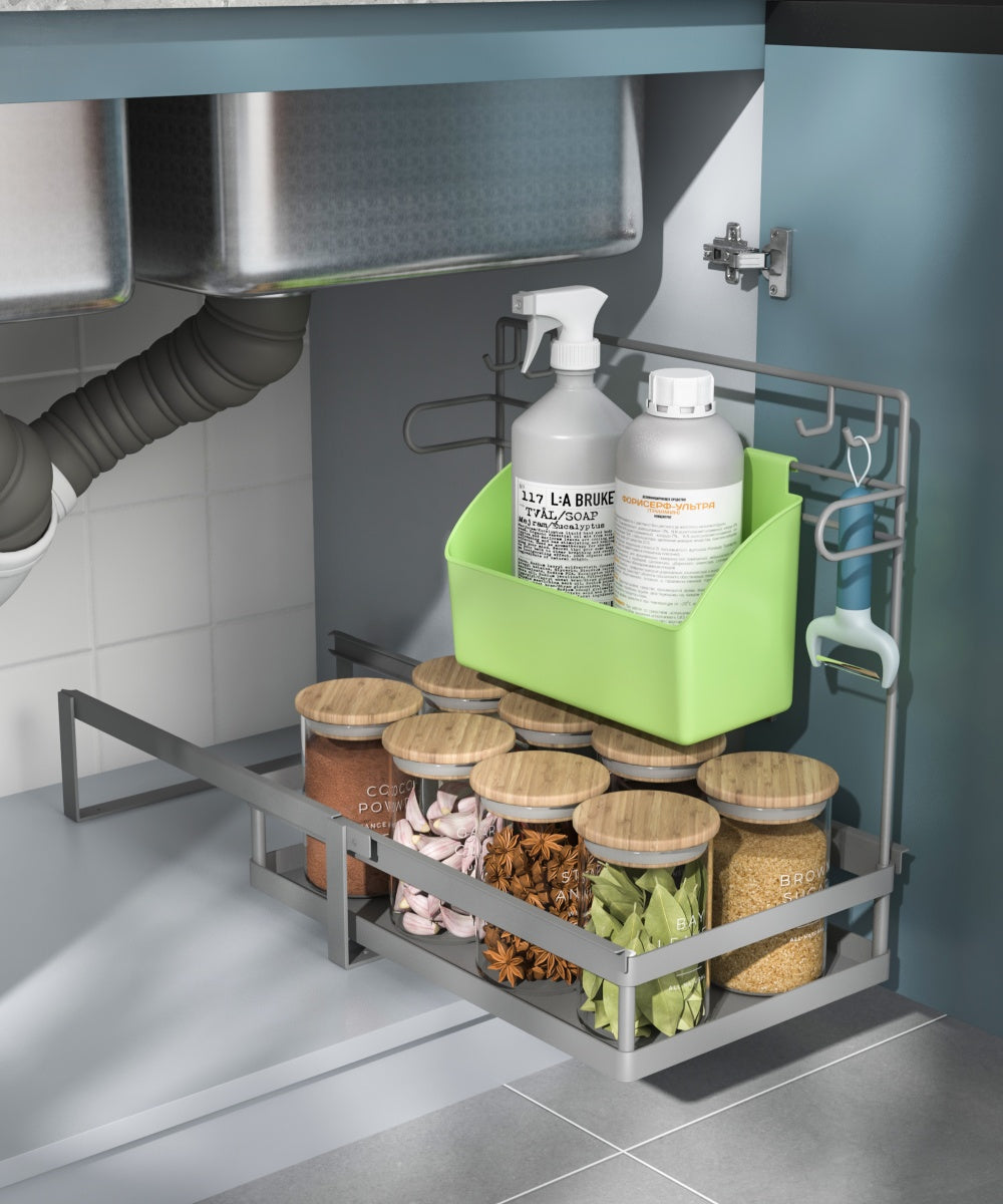 L-Shape Under Sink Organizer Rack /w orange Storage box