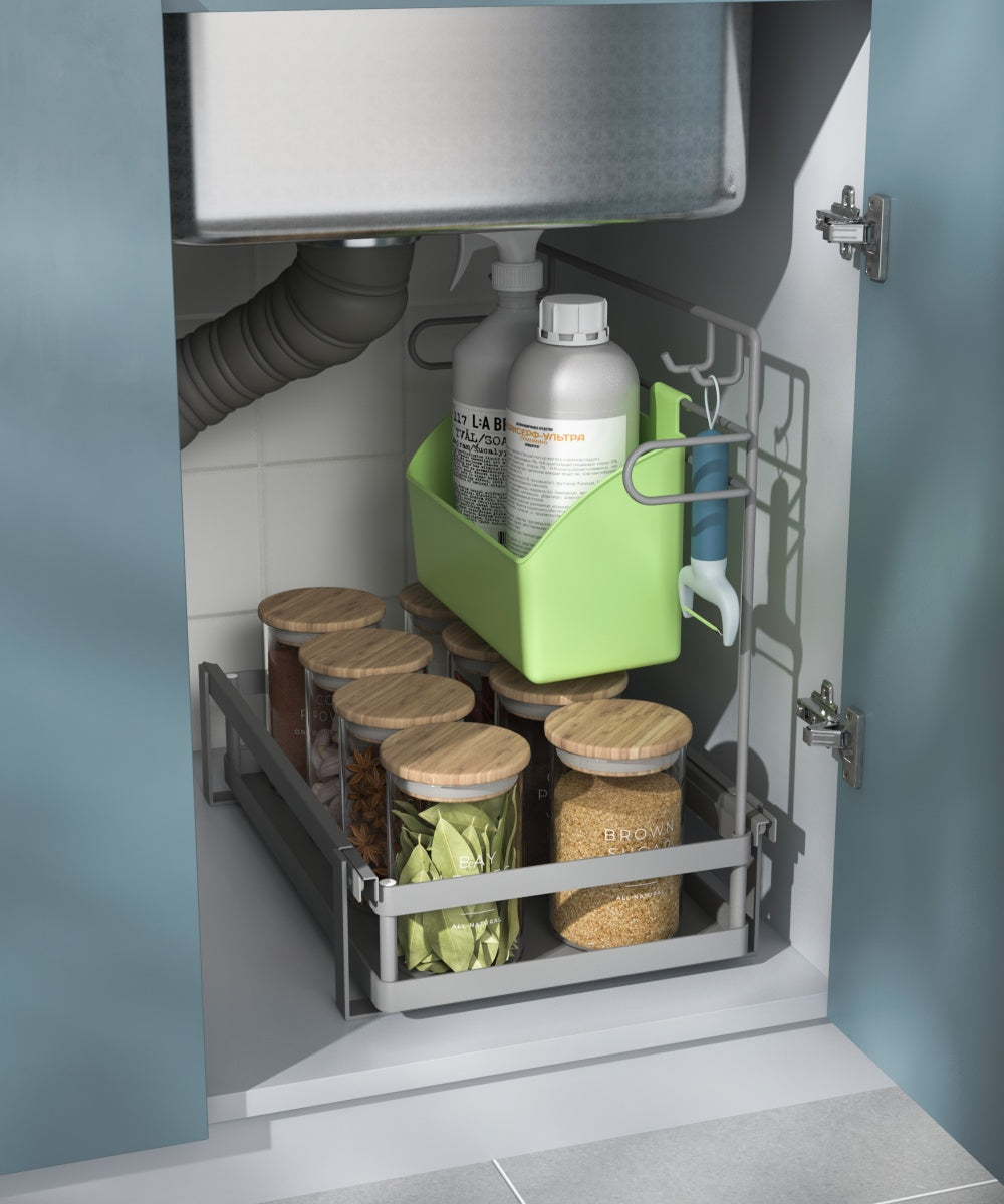 L-Shape Under Sink Organizer Rack /w orange Storage box