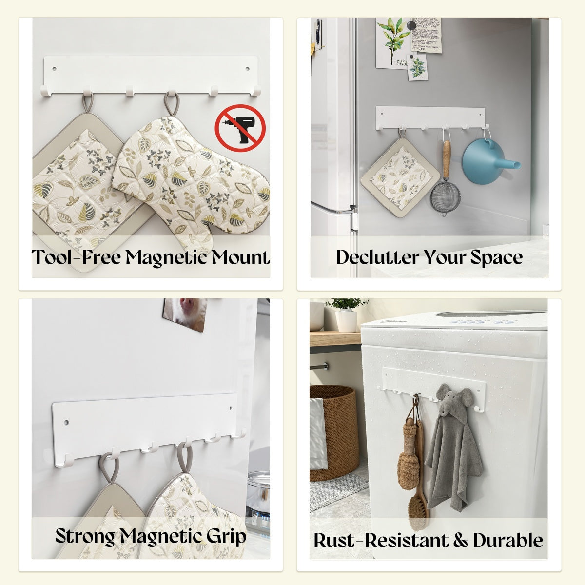 Magnetic Hook Rack | Tool-Free Space-Saving Storage Organizer