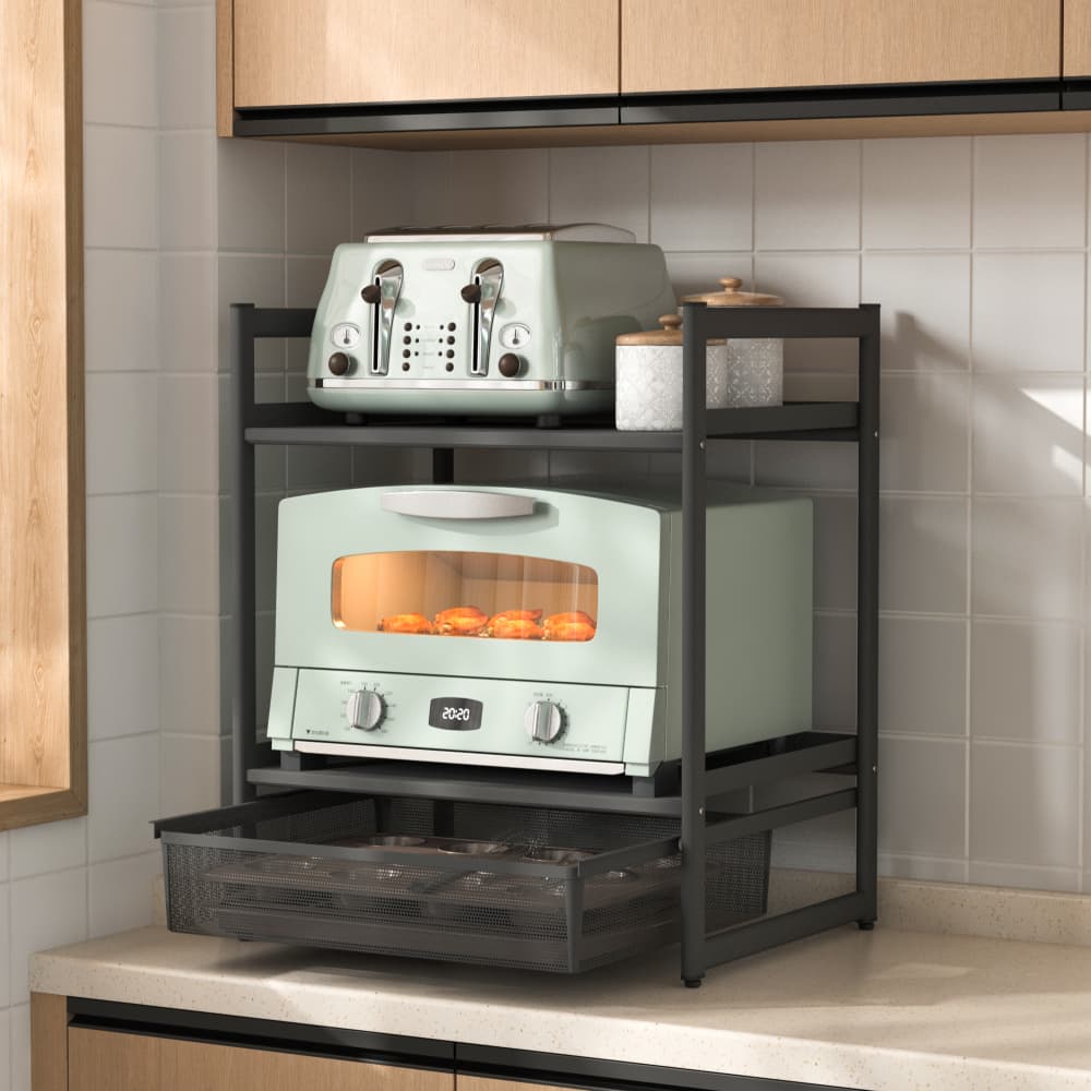 Kitchen Countertop Organizer Shelves /w Pull-Out Basket