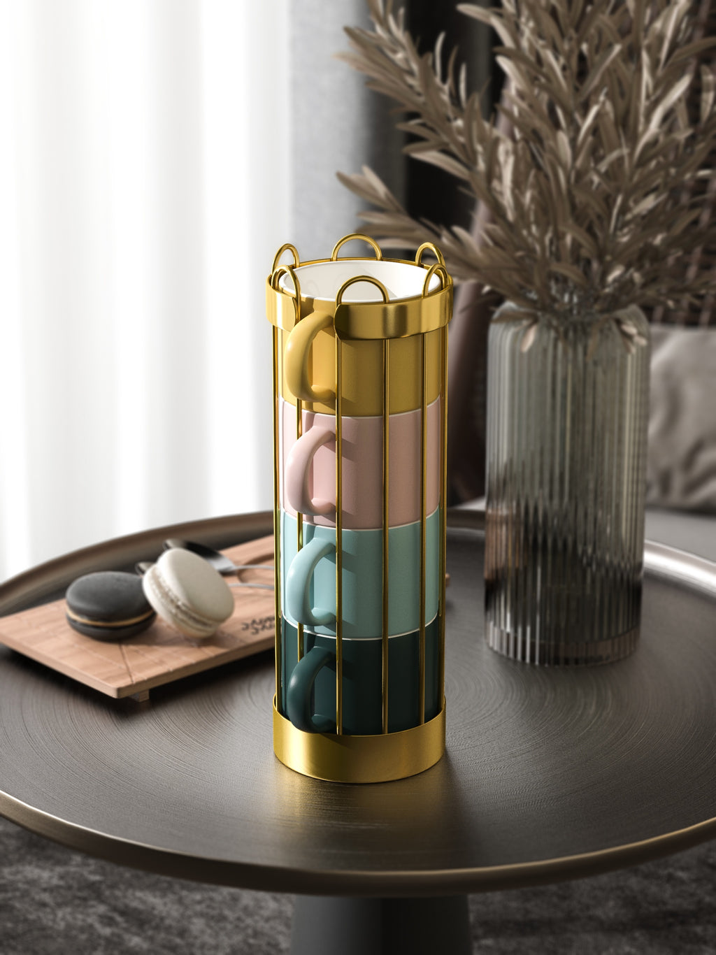 Stacking Mug & Stand Set /w Macaron Ceramic Cup