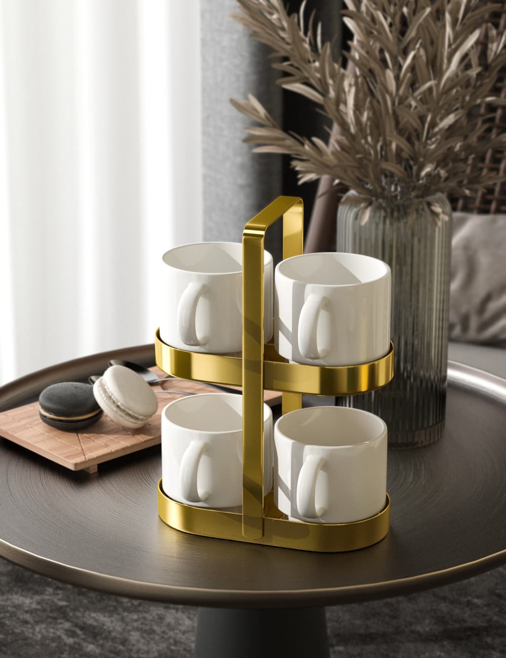 2-Tier Mug & Stand Set /w White Ceramic Cup 174*94*236 mm