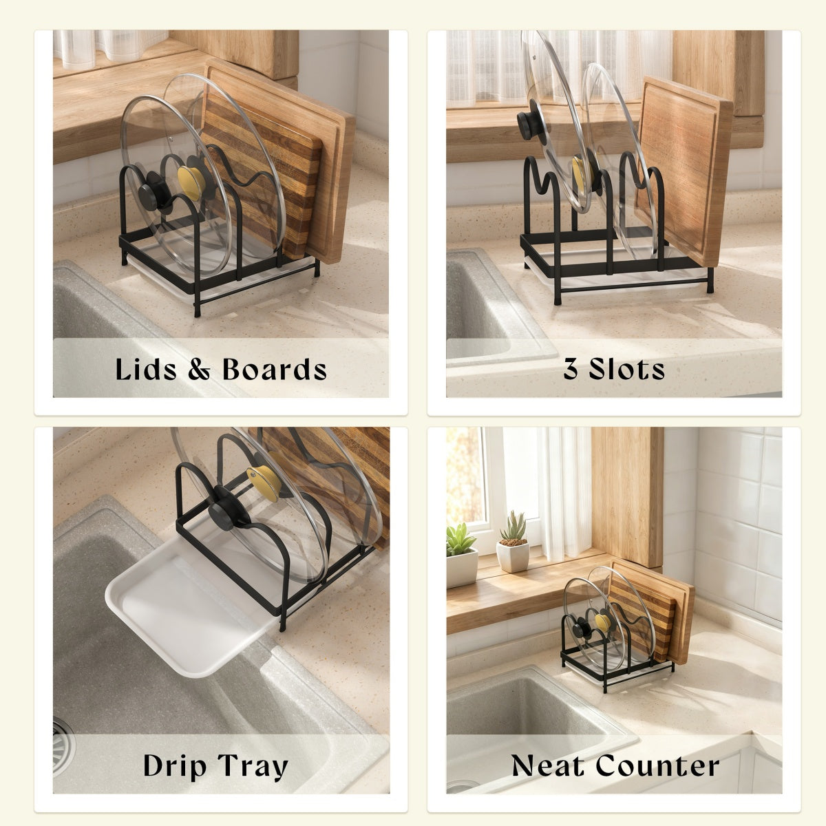 Pot Lids Organizer Rack with PP tray 220*180*145mm