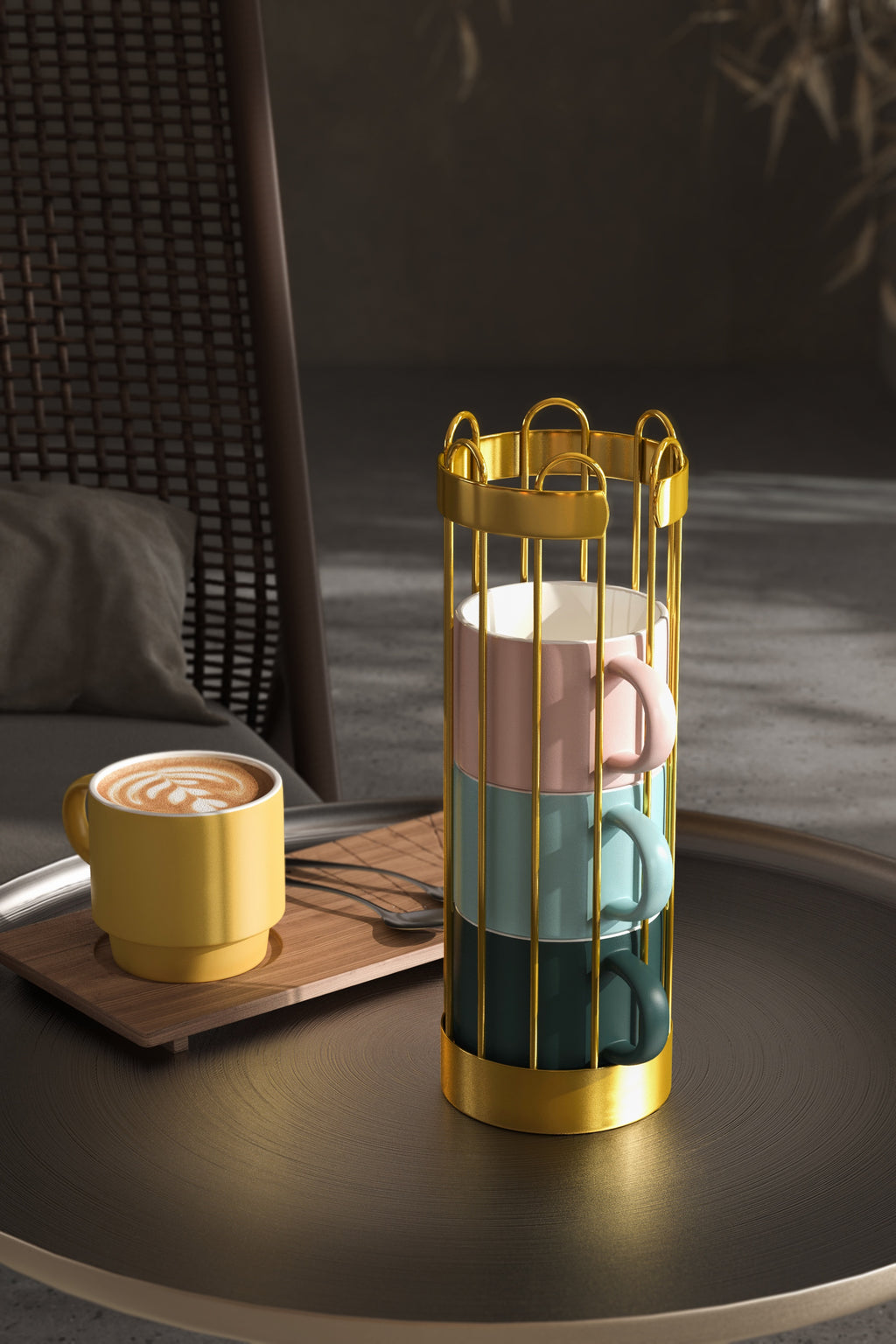 Stacking Mug & Stand Set /w Macaron Ceramic Cup