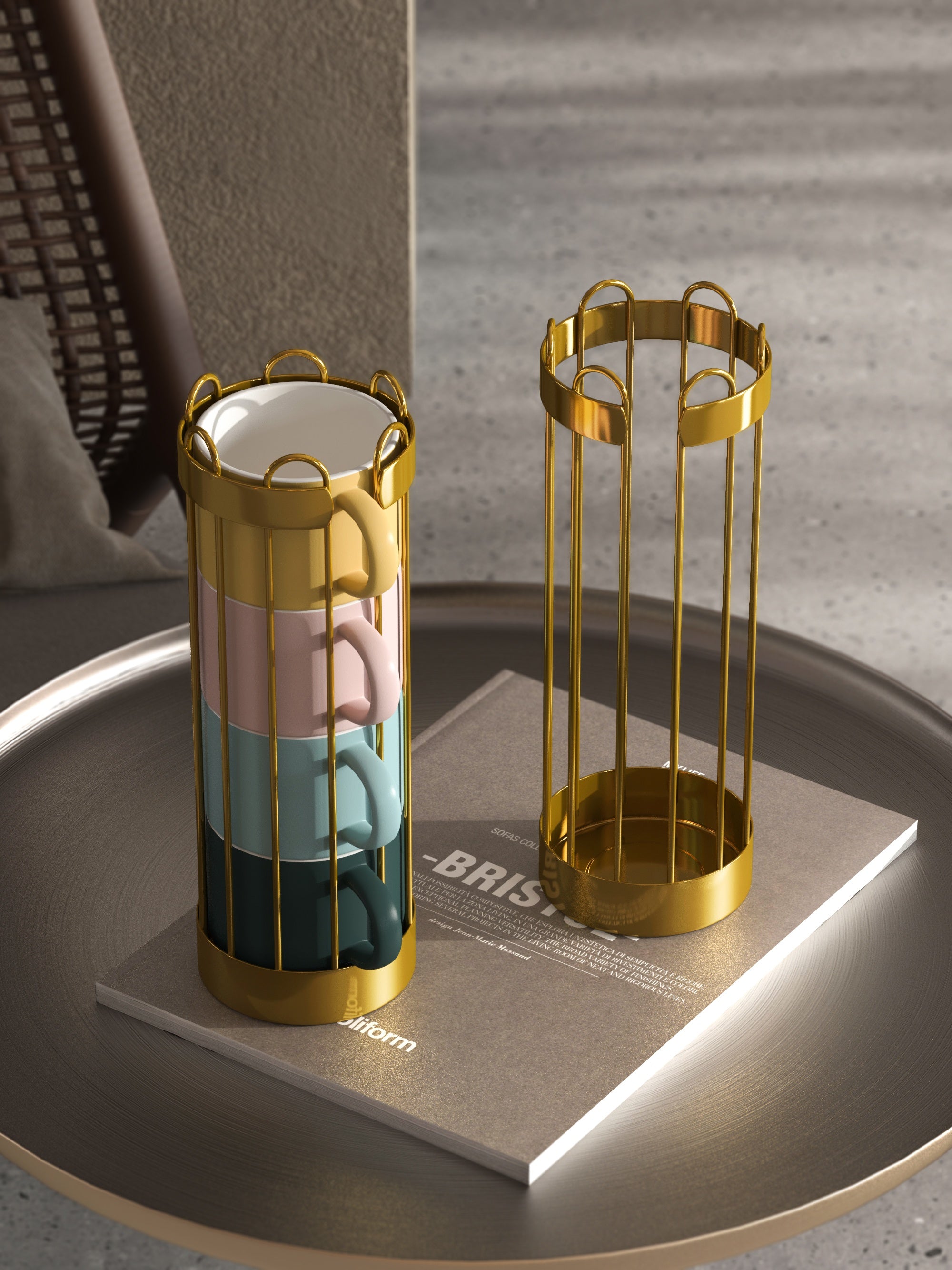 Stacking Mug & Stand Set /w Macaron Ceramic Cup