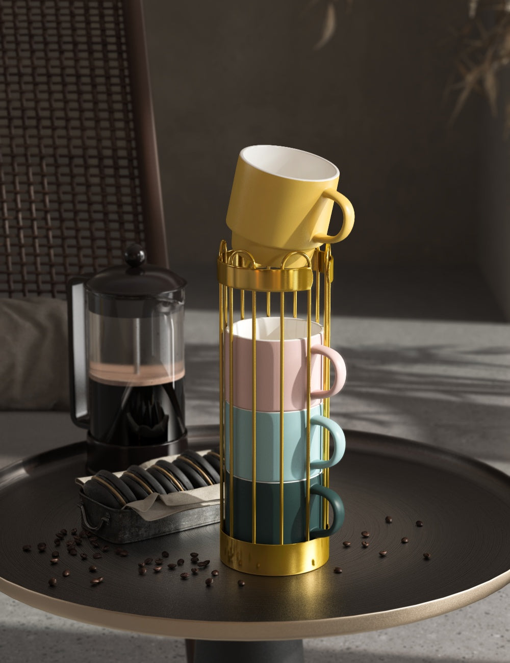 Stacking Mug & Stand Set /w Macaron Ceramic Cup