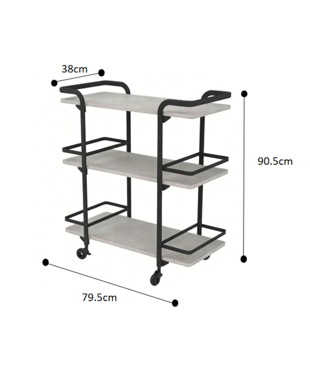 3-Tier Food Cart with Screw Pack 795*380*905mm