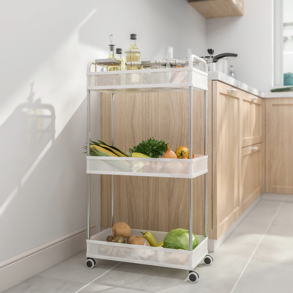 3-Tier Rolling Storage Cart 432*229*797mm