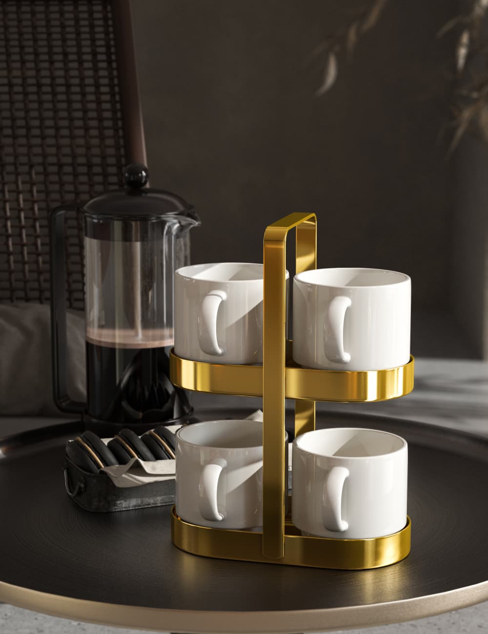 2-Tier Mug & Stand Set /w White Ceramic Cup 174*94*236 mm