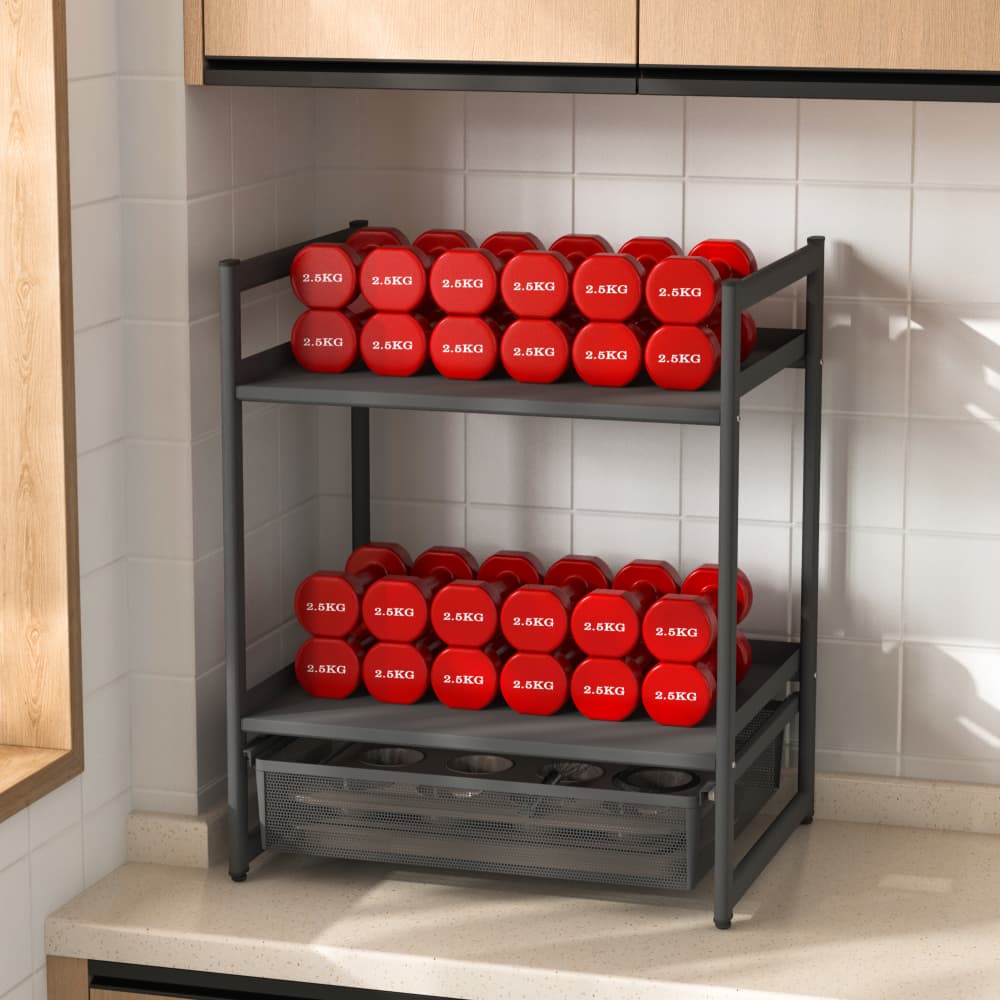 Kitchen Countertop Organizer Shelves /w Pull-Out Basket