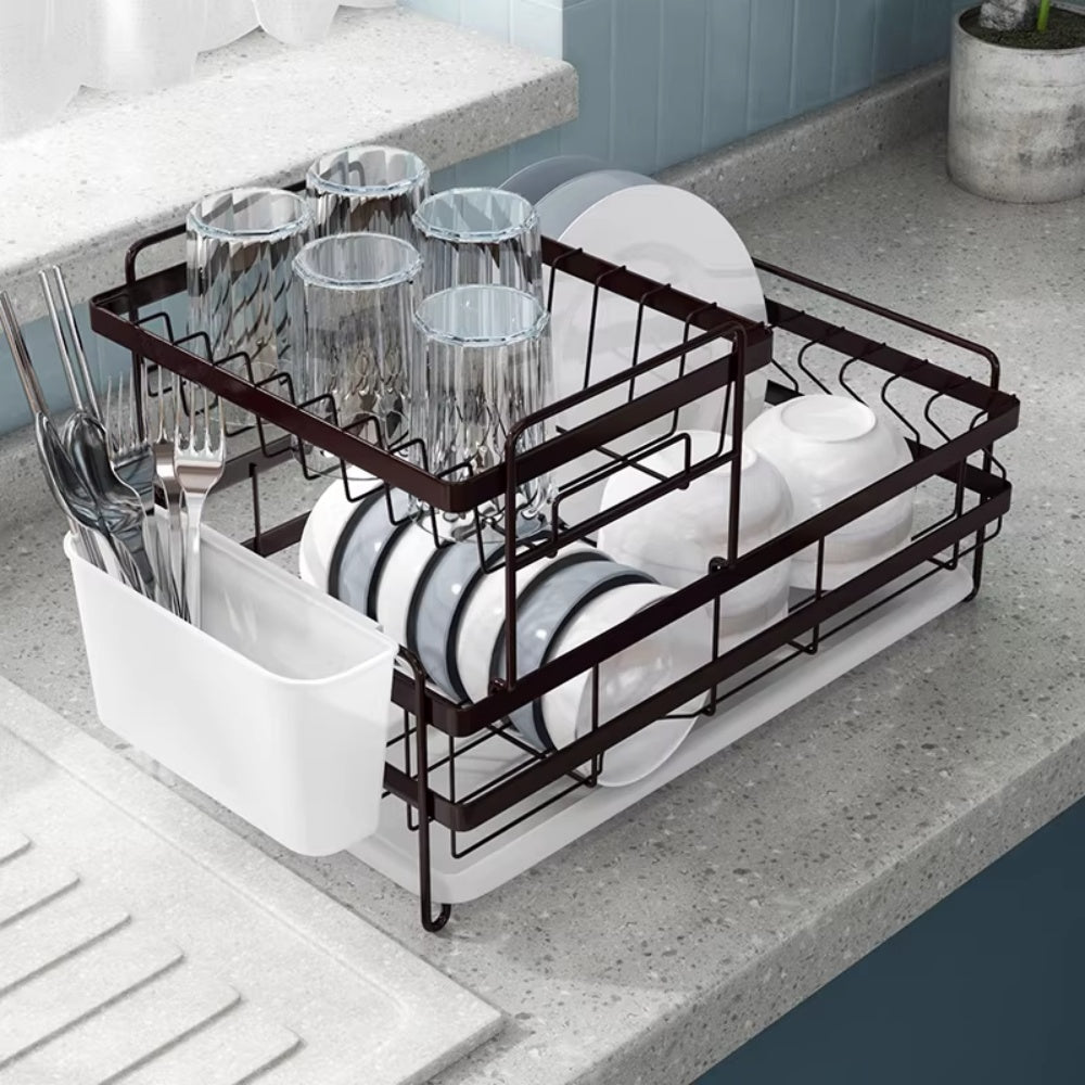 Double-Layer Dish Drying Rack /w PP tray & cutlery holder