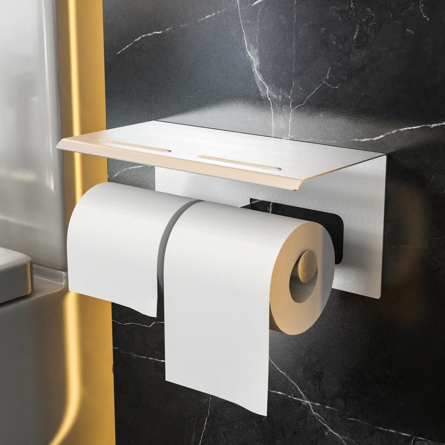 Double Toilet Paper Holder /w Nail-free Adhesive 225*110*110mm