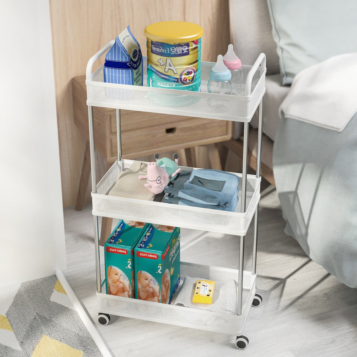 3-Tier Rolling Storage Cart 432*229*797mm