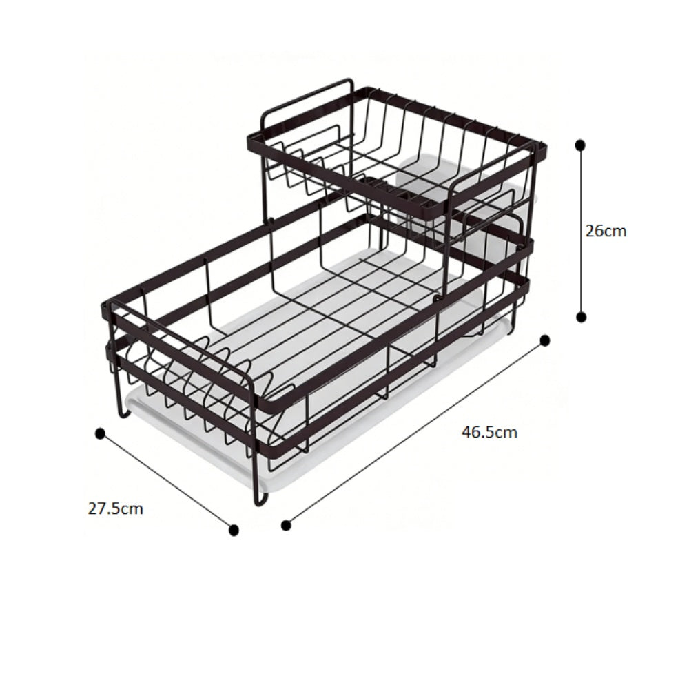 Double-Layer Dish Drying Rack /w PP tray & cutlery holder