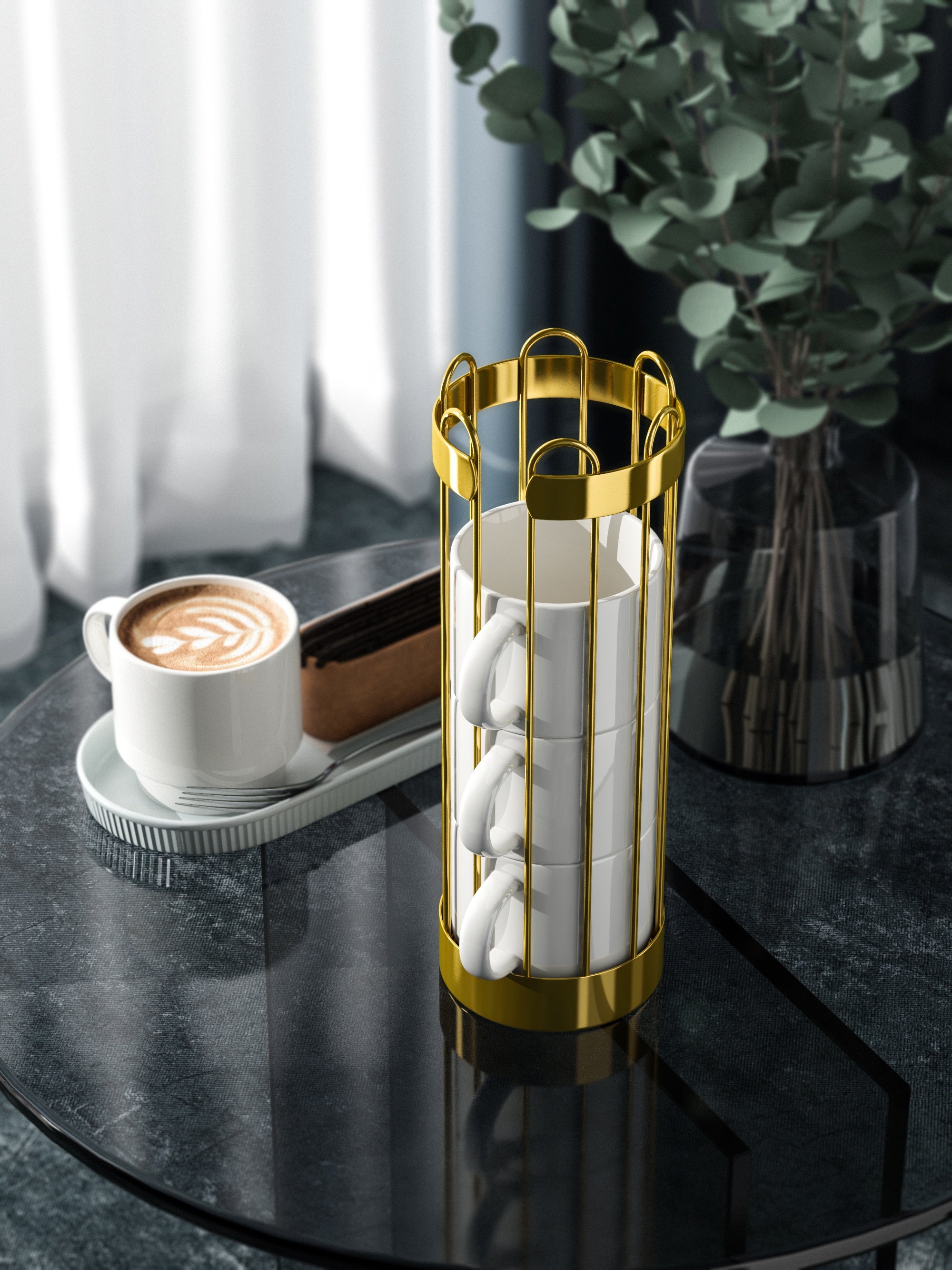 Stacking Mug & Stand Set /w White Ceramic Cup