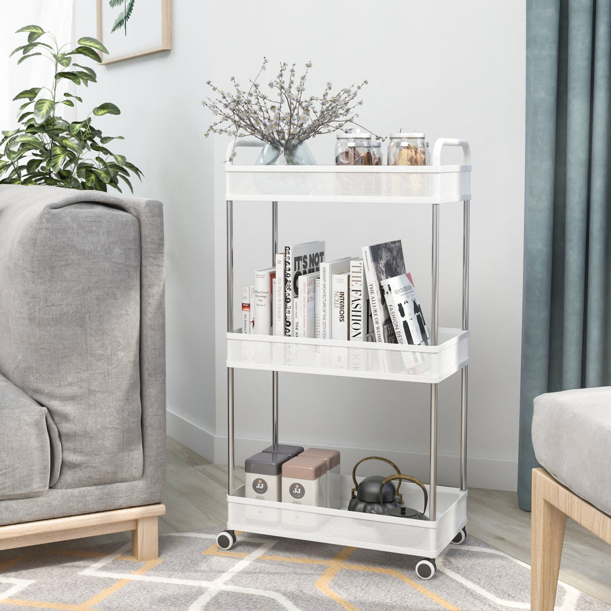 3-Tier Rolling Storage Cart 432*229*797mm