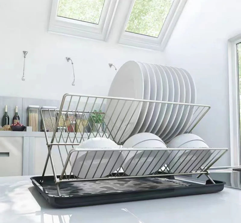 Fold-Flat Dish Drying Rack /w PP tray*1 (435*315*207mm)